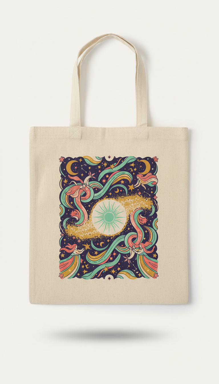 Cotton Tote Bag Celestial Mint Storyweaver