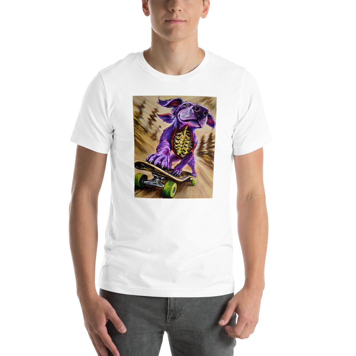 Radical the dog unisex t-shirt, white, front view